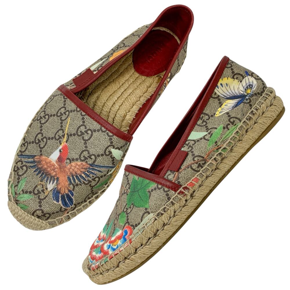 Gucci Tian GG Supreme Floral Bird Espadrilles Size 37 Flats